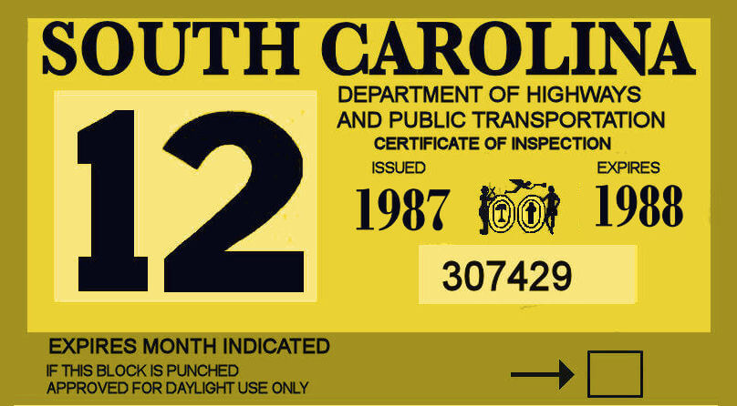 (image for) 1987-88 South Carolina inspection sticker